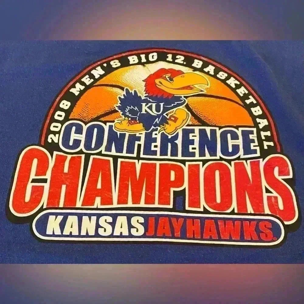 Kansas Jayhawks 2008 Big 12 Champs Short Sleeve Shirt size XXL‎ color Blue - Picture 2 of 4